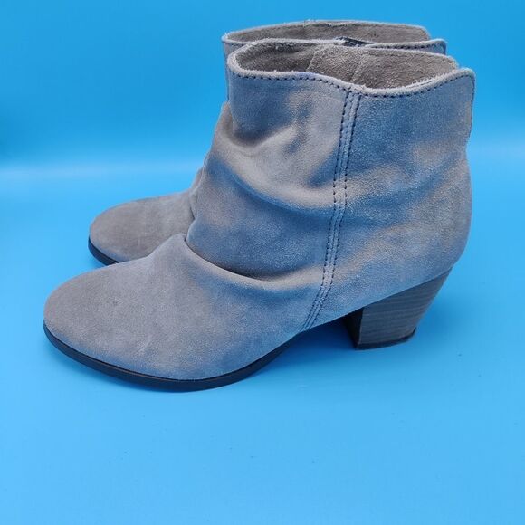 Diba slouch Ankle Bootie Chunky Stacked Heels Gray Leather Sz 7 #188 - Picture 3 of 13